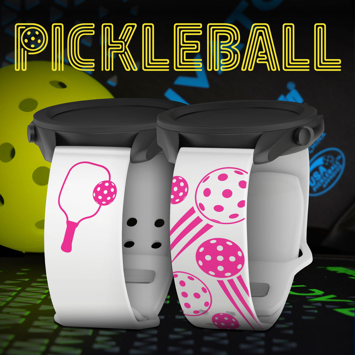 Pickleball Brights HD  Watchband for Samsung, Garmin, Fossil, and More