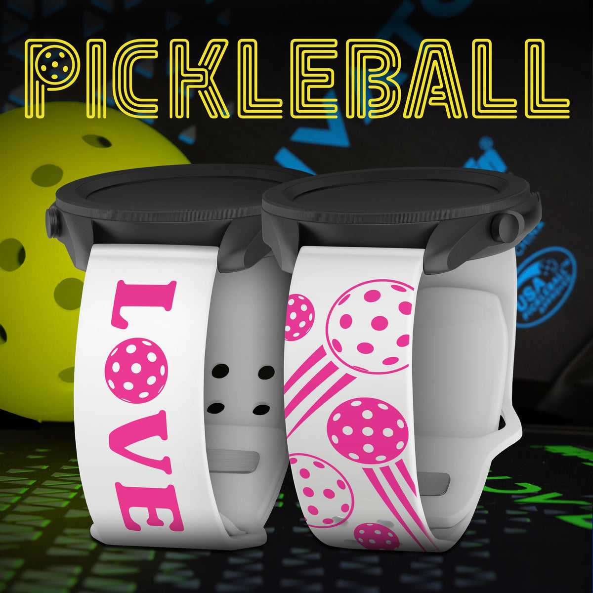 Pickleball Brights HD  Watchband for Samsung, Garmin, Fossil, and More