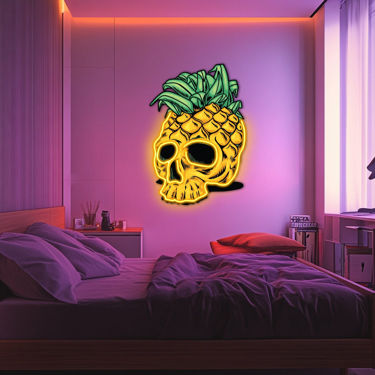 UV Printed Pineapple Skull Neon Wall Art- LV0063