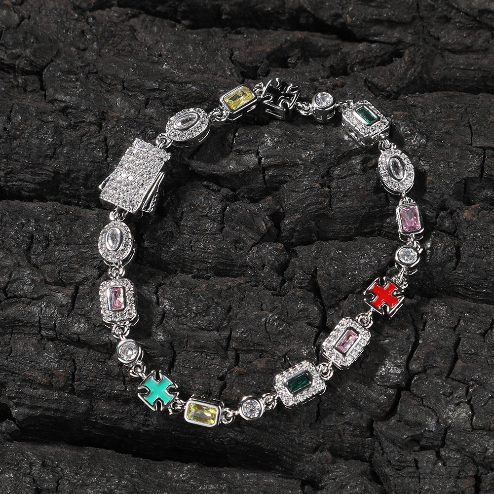 Hip-Hop Diamond-Encrusted 6mm Colored Gemstone Bracelet